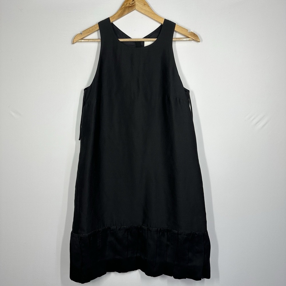 Anthropologie Leifsdottir 6 Black Silk Blend Pleat Hem Shift Dress Cocktail LBD